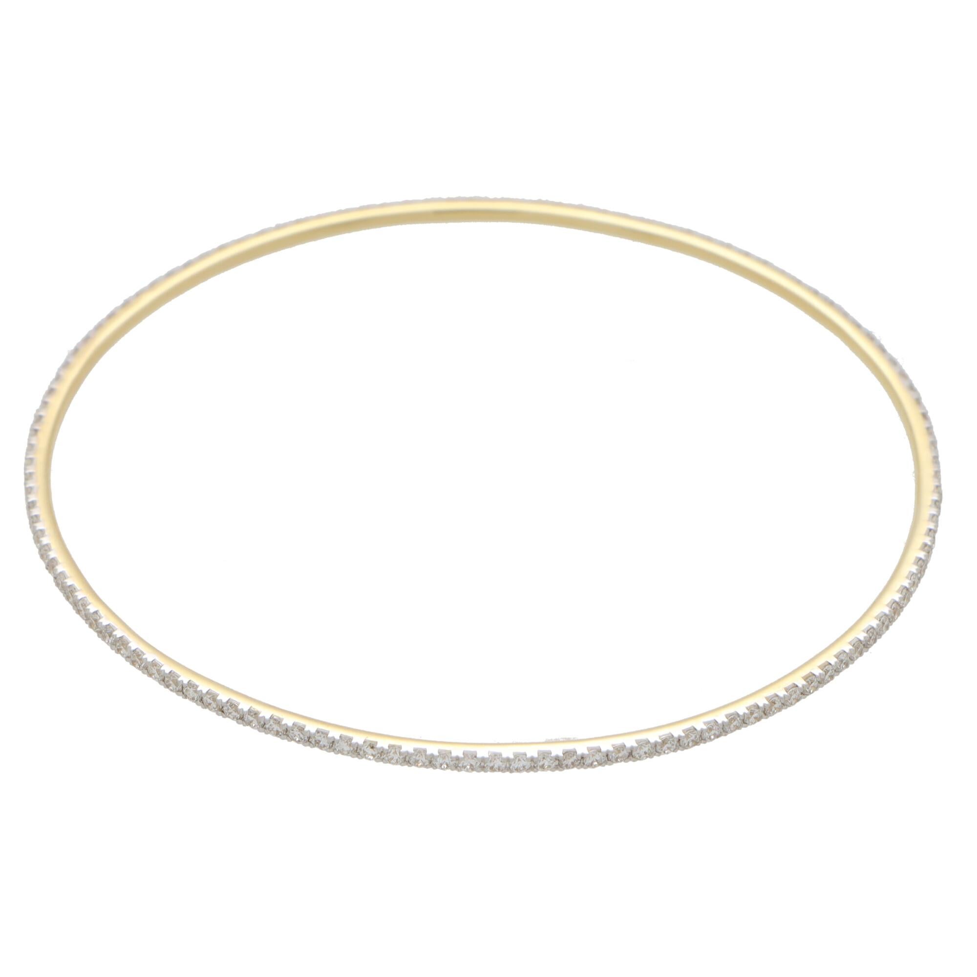 Modern Full Diamond Bangle Set in 18k Yellow and White Gold