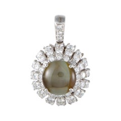 Full Diamond Pave and Cat's Eye Platinum Oval Pendant