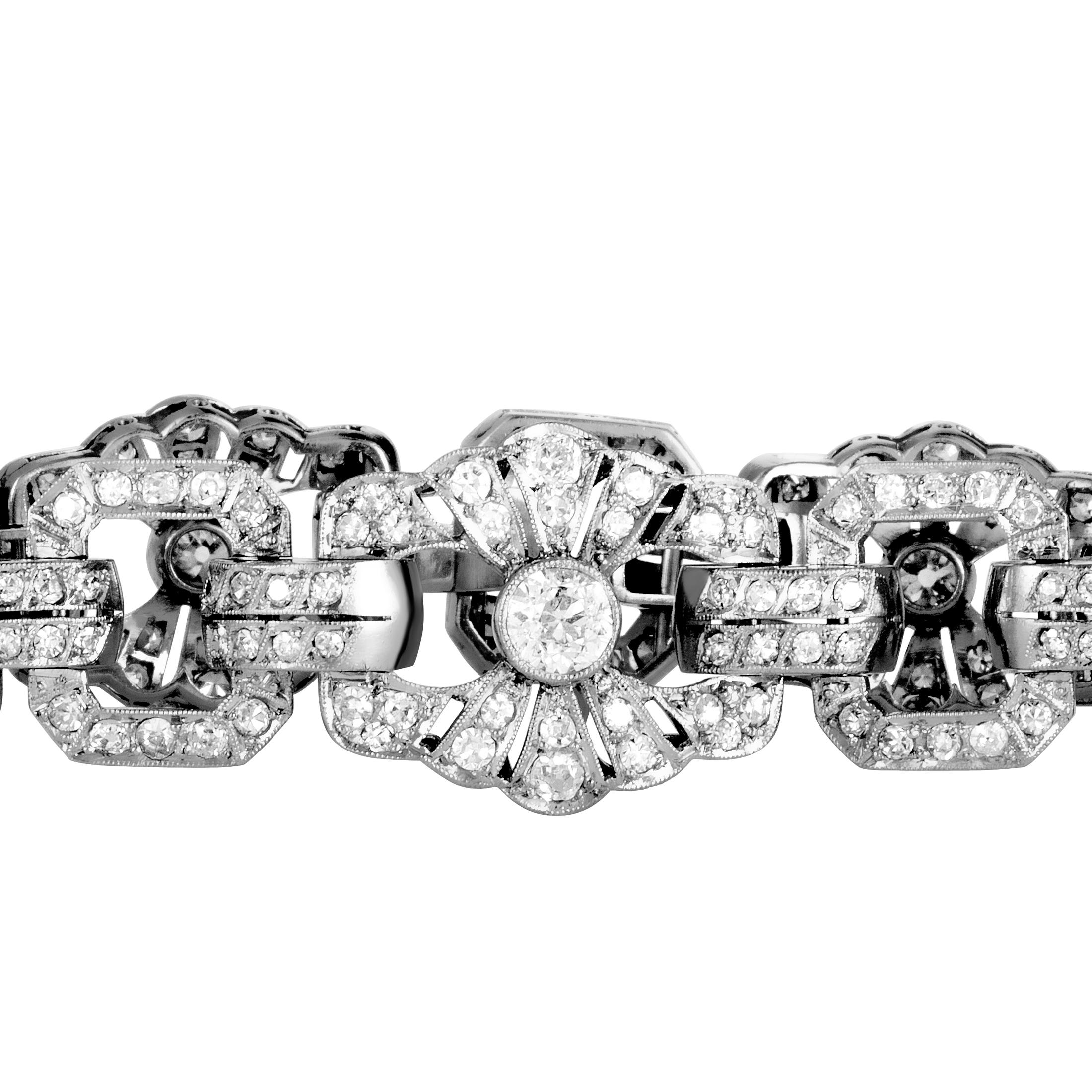 Full Diamond Platinum Bracelet In Excellent Condition In Southampton, PA