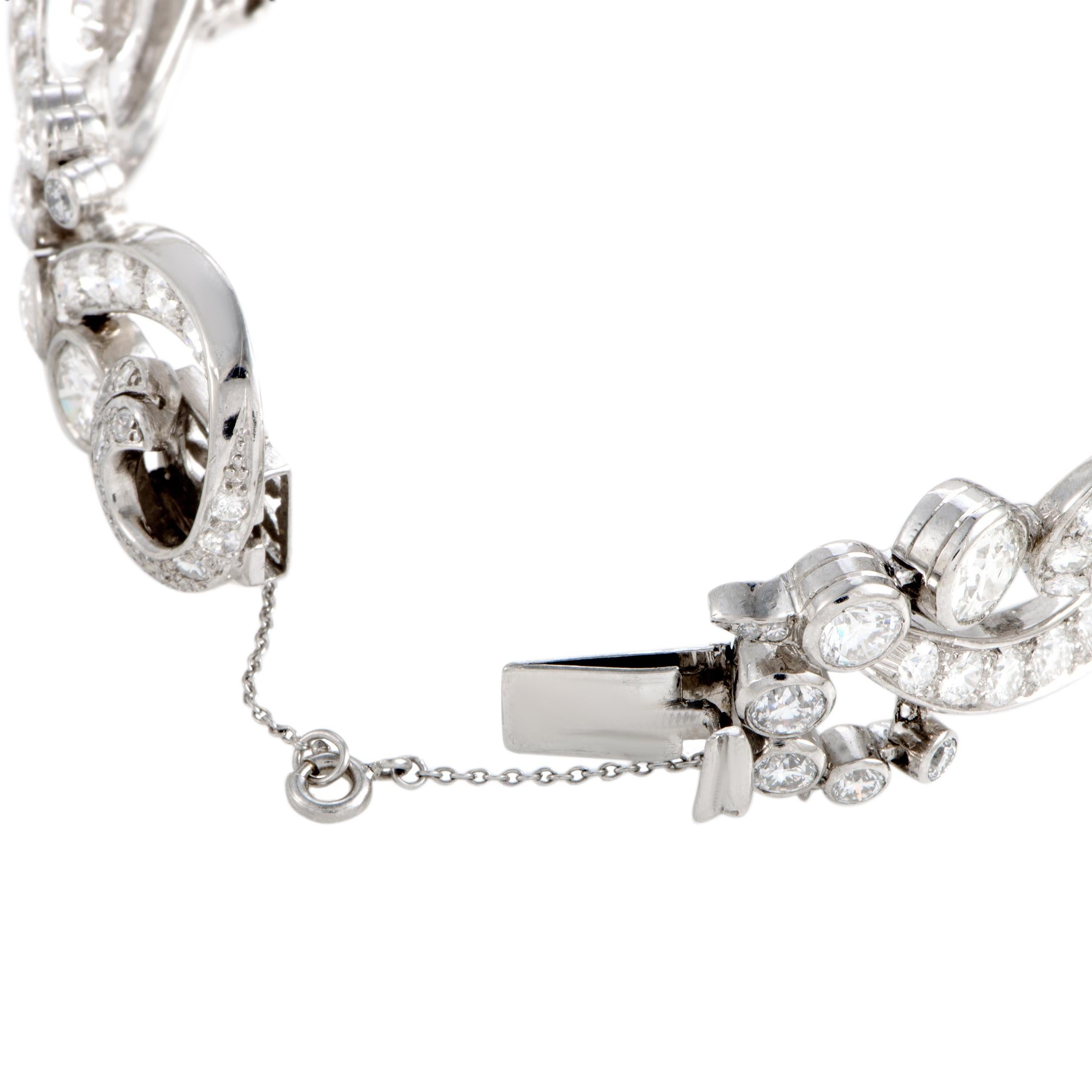Women's Full Diamond Swirl Link Platinum Bracelet