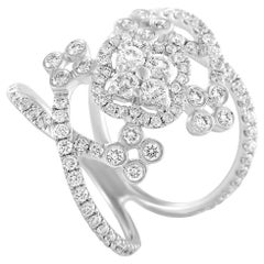 Full Diamond White Gold Wide Flower Bridge Ring