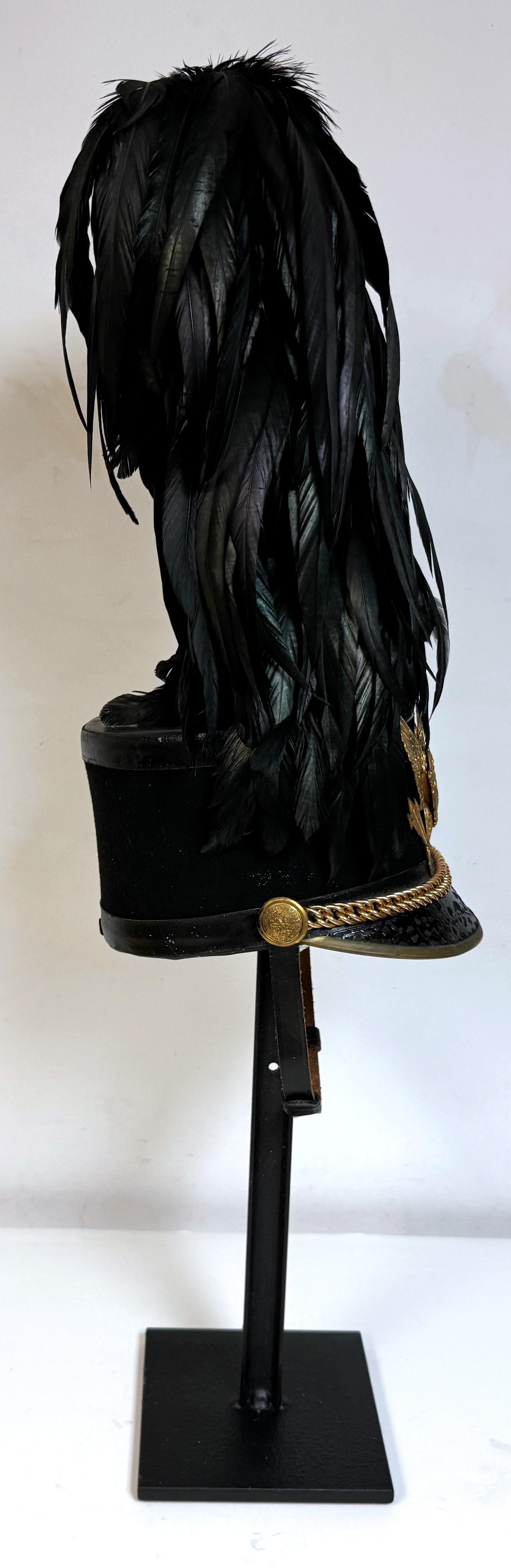 20th Century Full Dress La Salle Cadet 'Tar Bucket' Dress Hat/Shako, and Stand For Sale