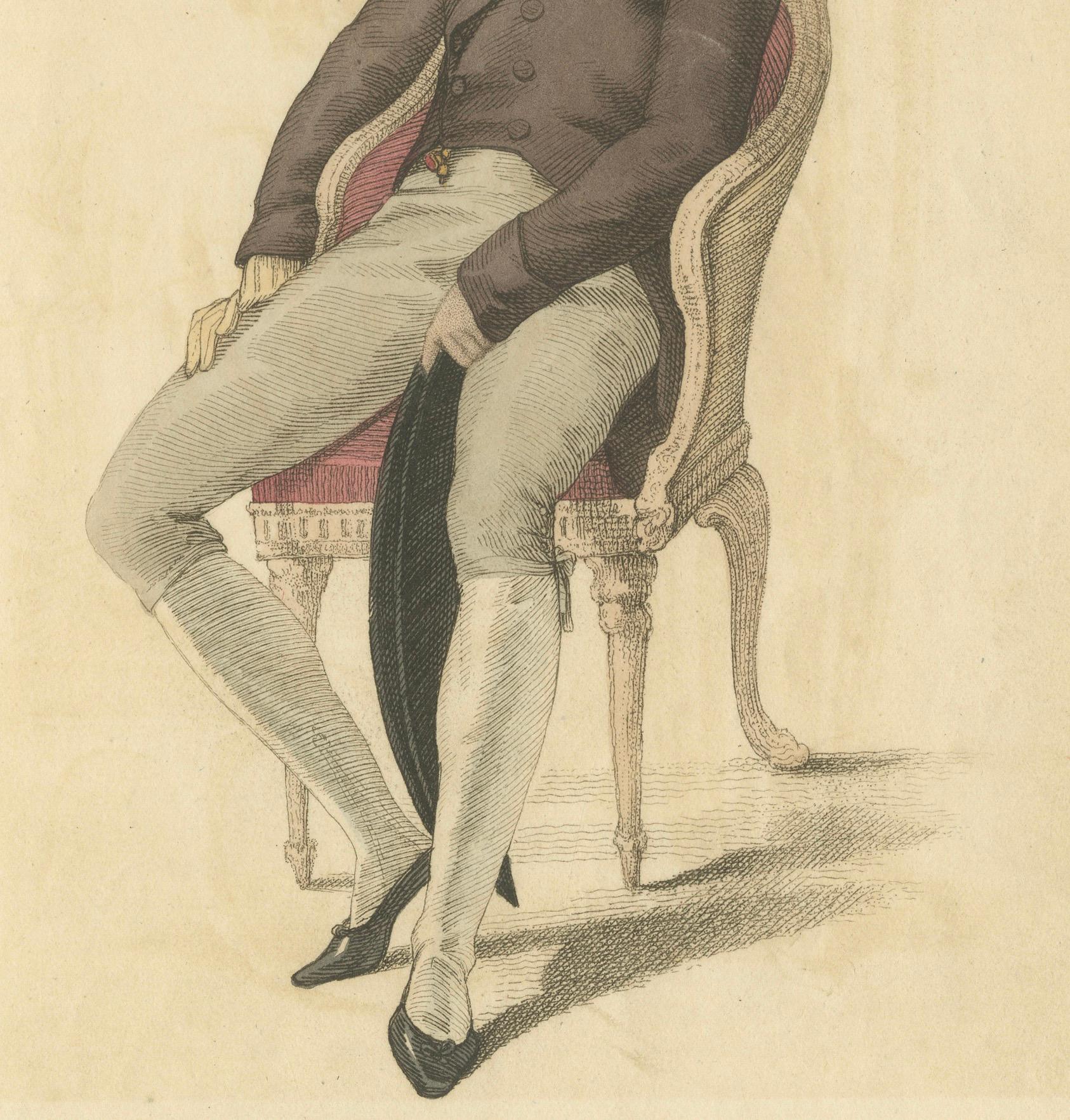 Gravé Robe complète d'un gentleman, 1810 : la mode raffinée de la Régence d'Ackermann en vente
