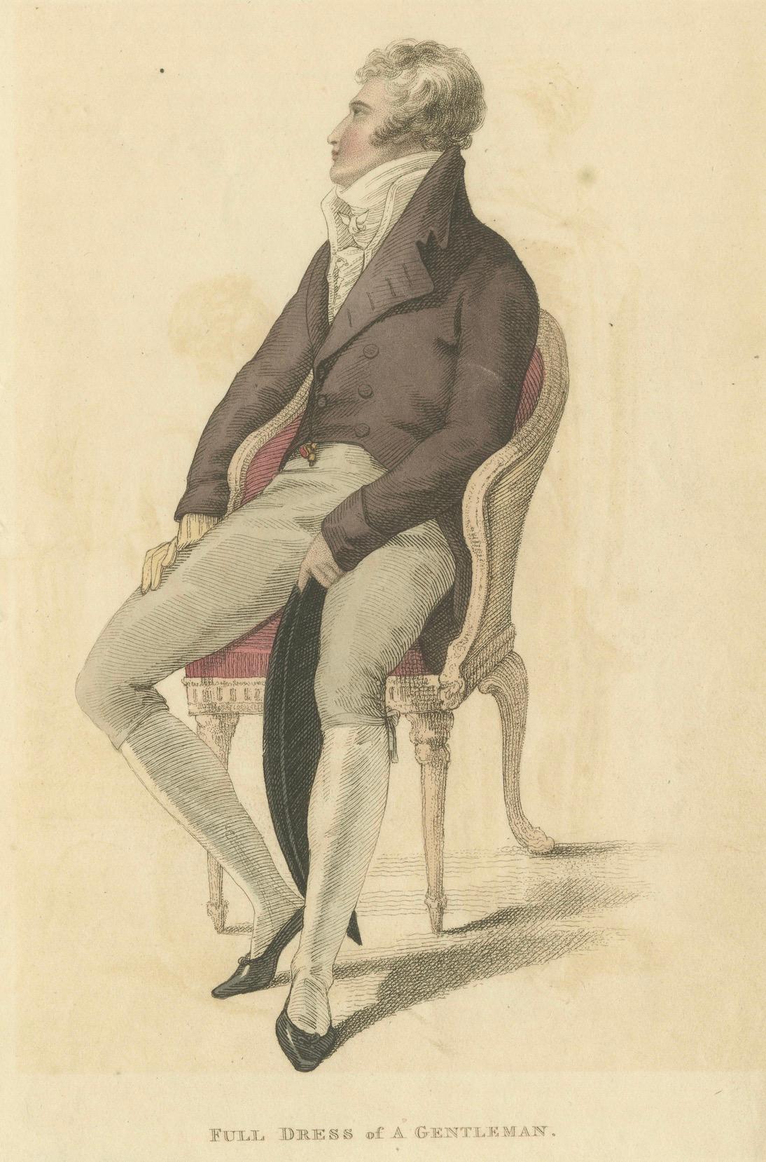 Papier Robe complète d'un gentleman, 1810 : la mode raffinée de la Régence d'Ackermann en vente