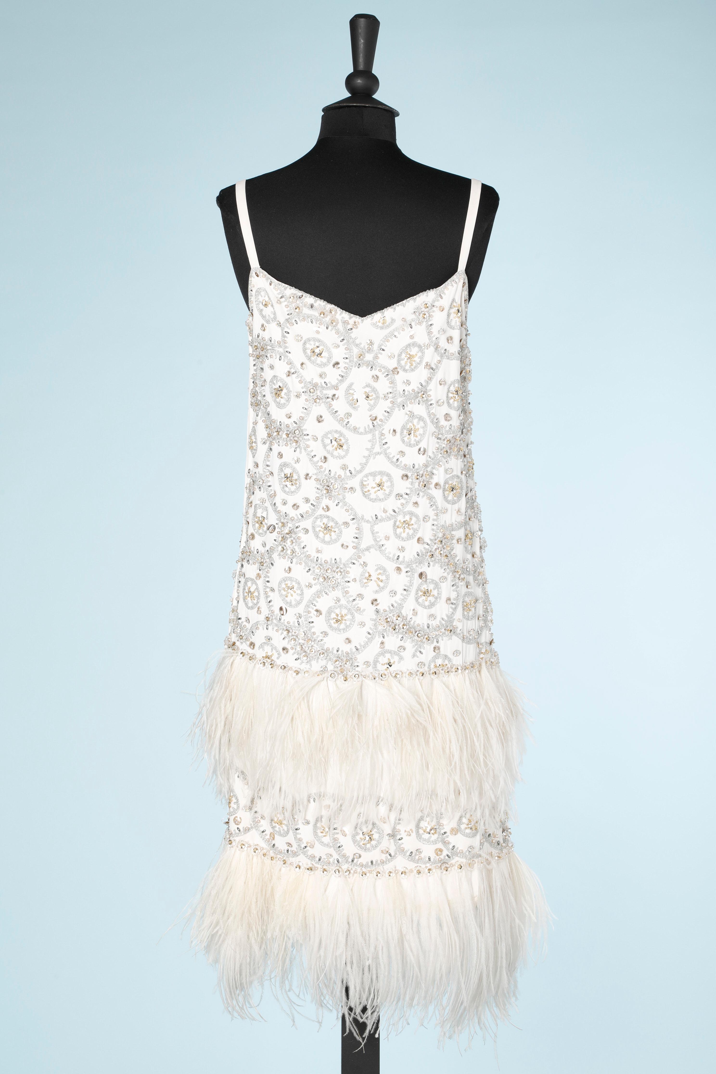 Women's Full embroidered 1960's evening dress with white feathers 