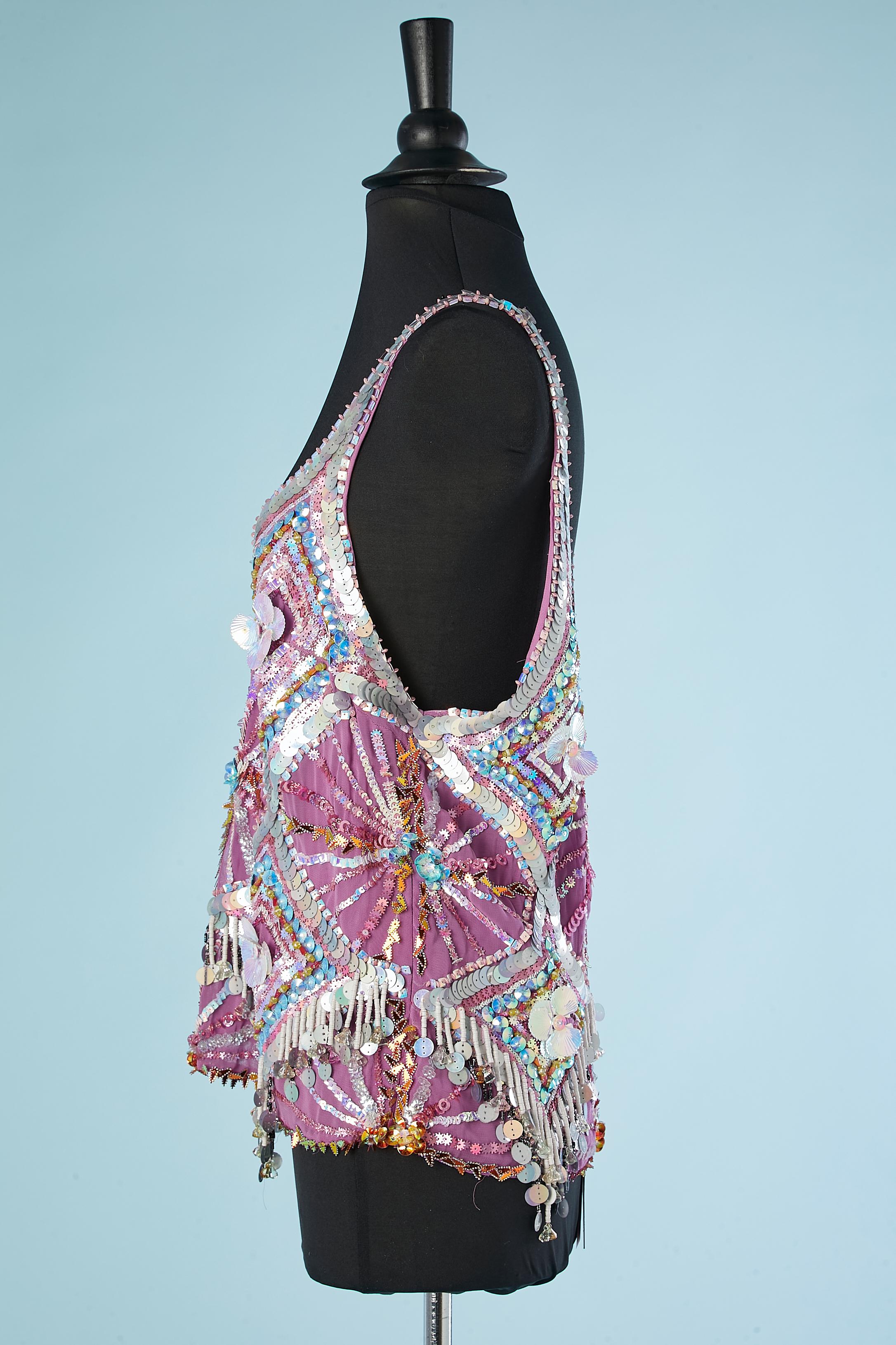 Full embroidered multicolor tank top Gai Mattiolo Couture NEW WITH TAG For Sale 1