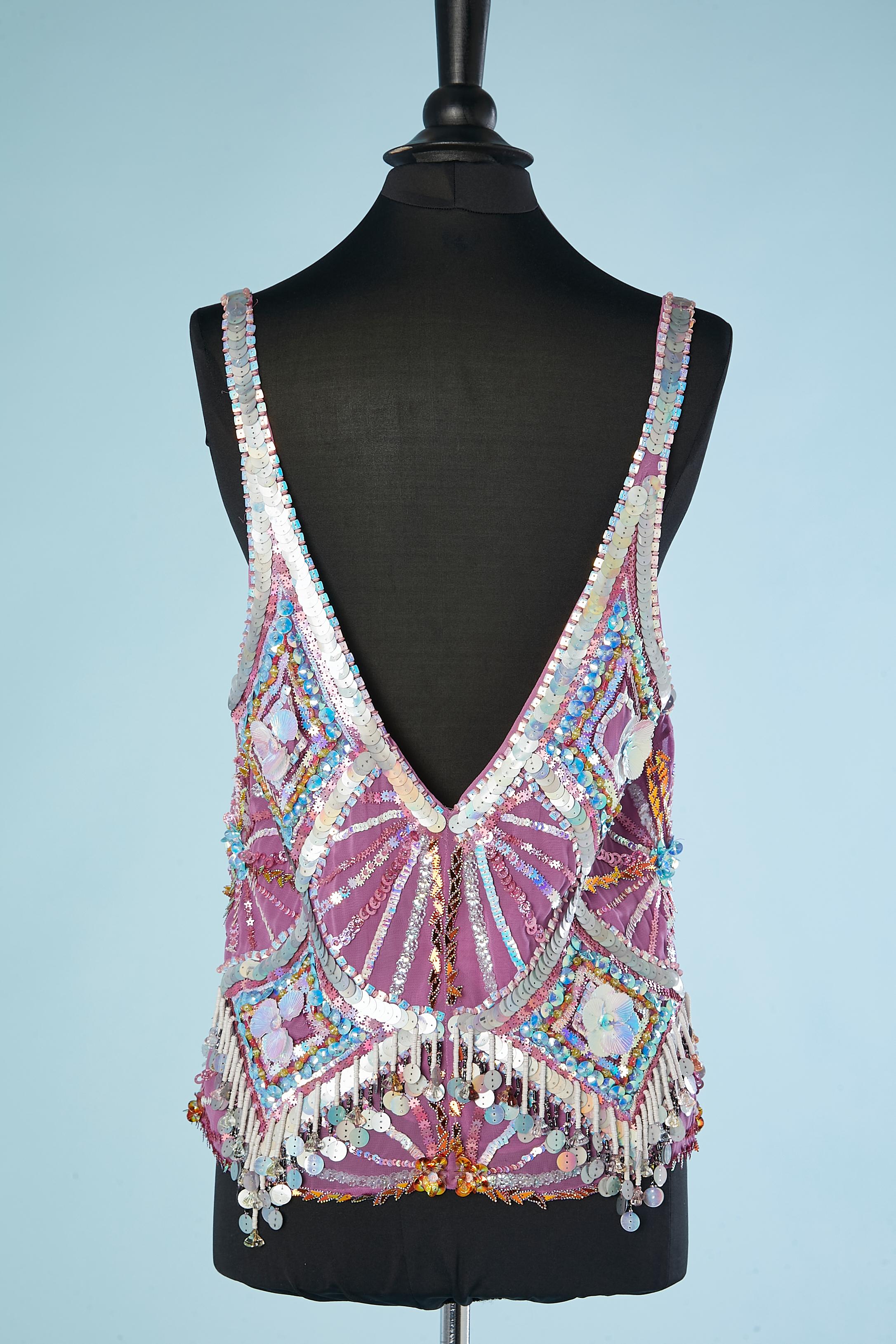 Full embroidered multicolor tank top Gai Mattiolo Couture NEW WITH TAG For Sale 2