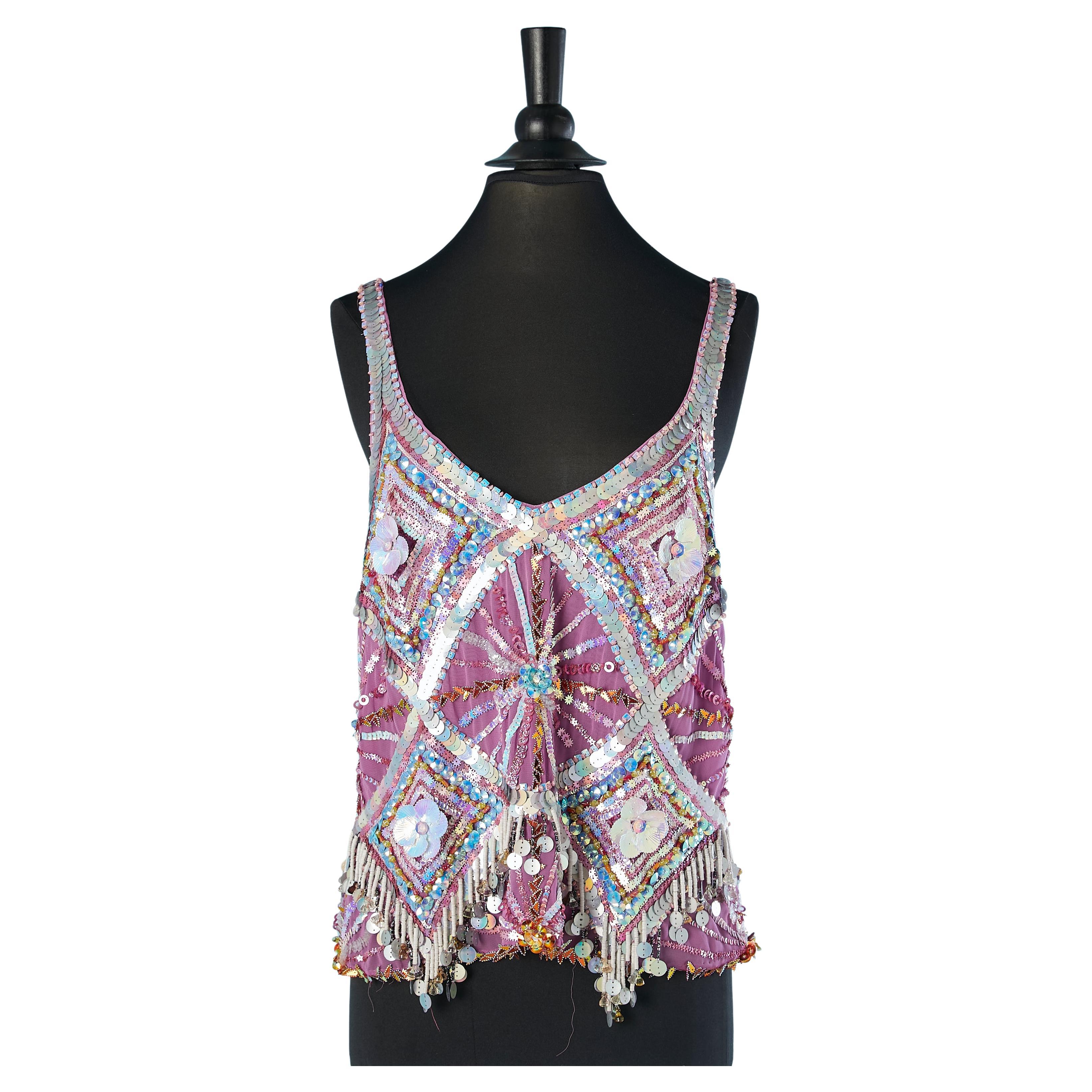 Full embroidered multicolor tank top Gai Mattiolo Couture NEW WITH TAG For  Sale at 1stDibs