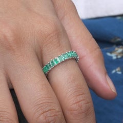 Full Eternity Band Baguette Emerald 14k White Gold Ring Fine Jewelry US 7