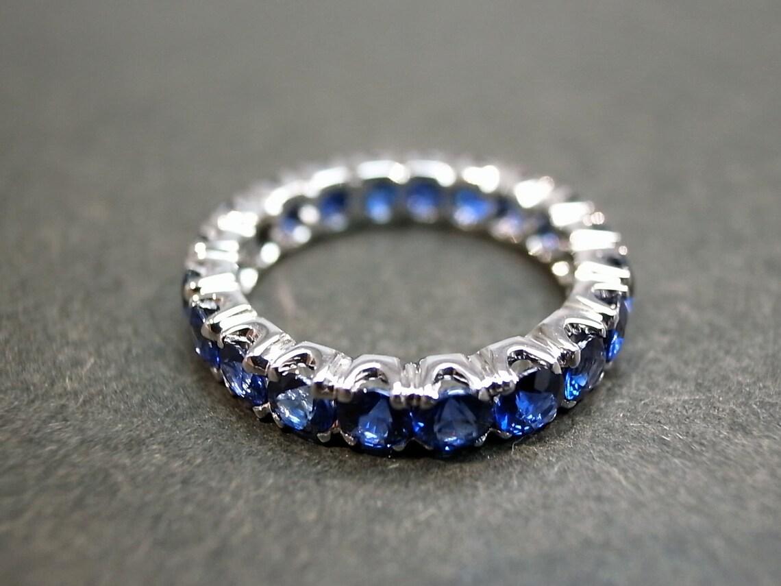 For Sale:  Full Eternity Blue Sapphire Wedding Ring Band in 18K White Gold 2