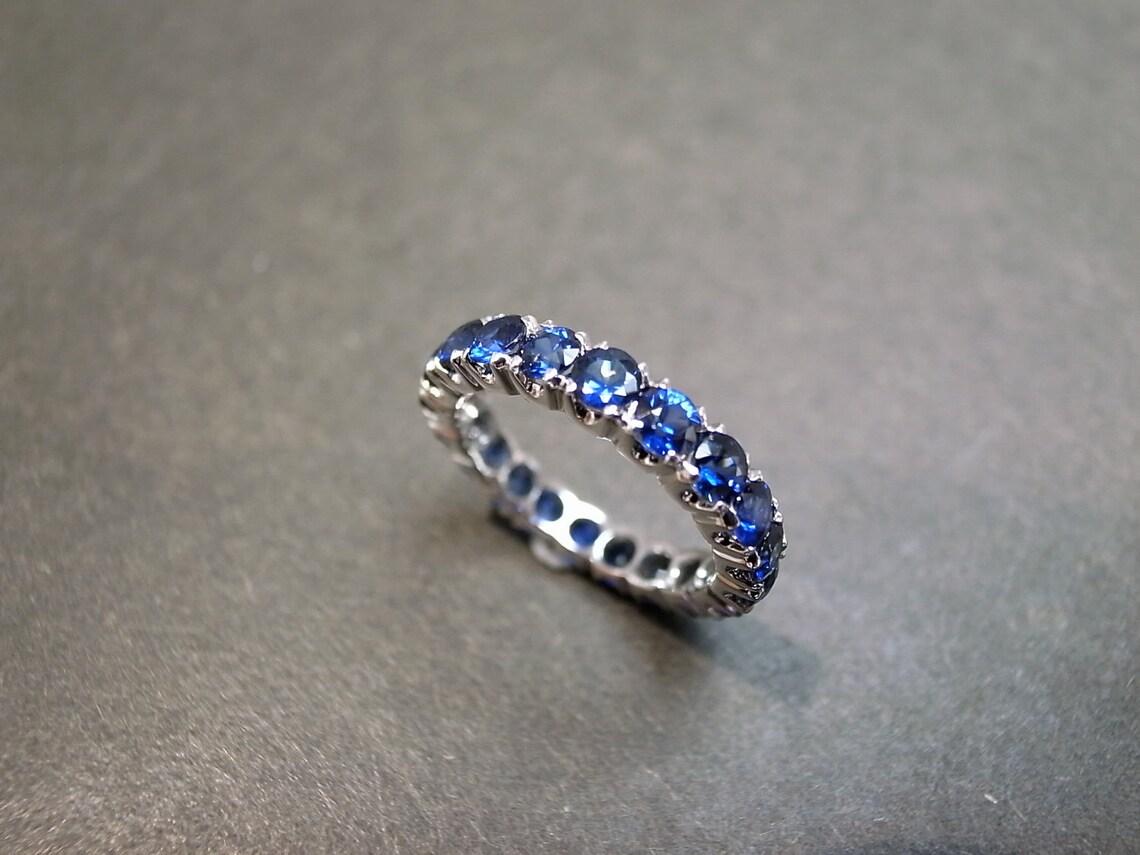 For Sale:  Full Eternity Blue Sapphire Wedding Ring Band in 18K White Gold 4