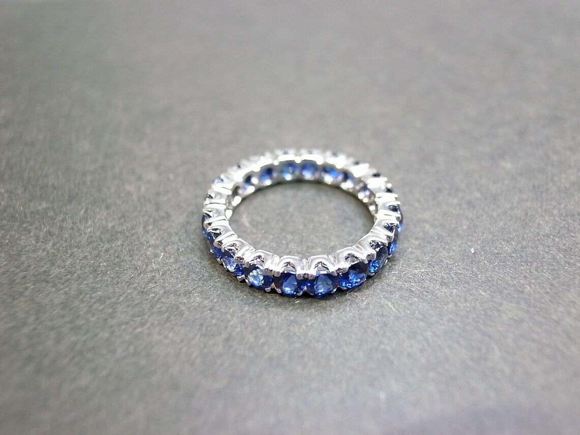 For Sale:  Full Eternity Blue Sapphire Wedding Ring Band in 18K White Gold 5