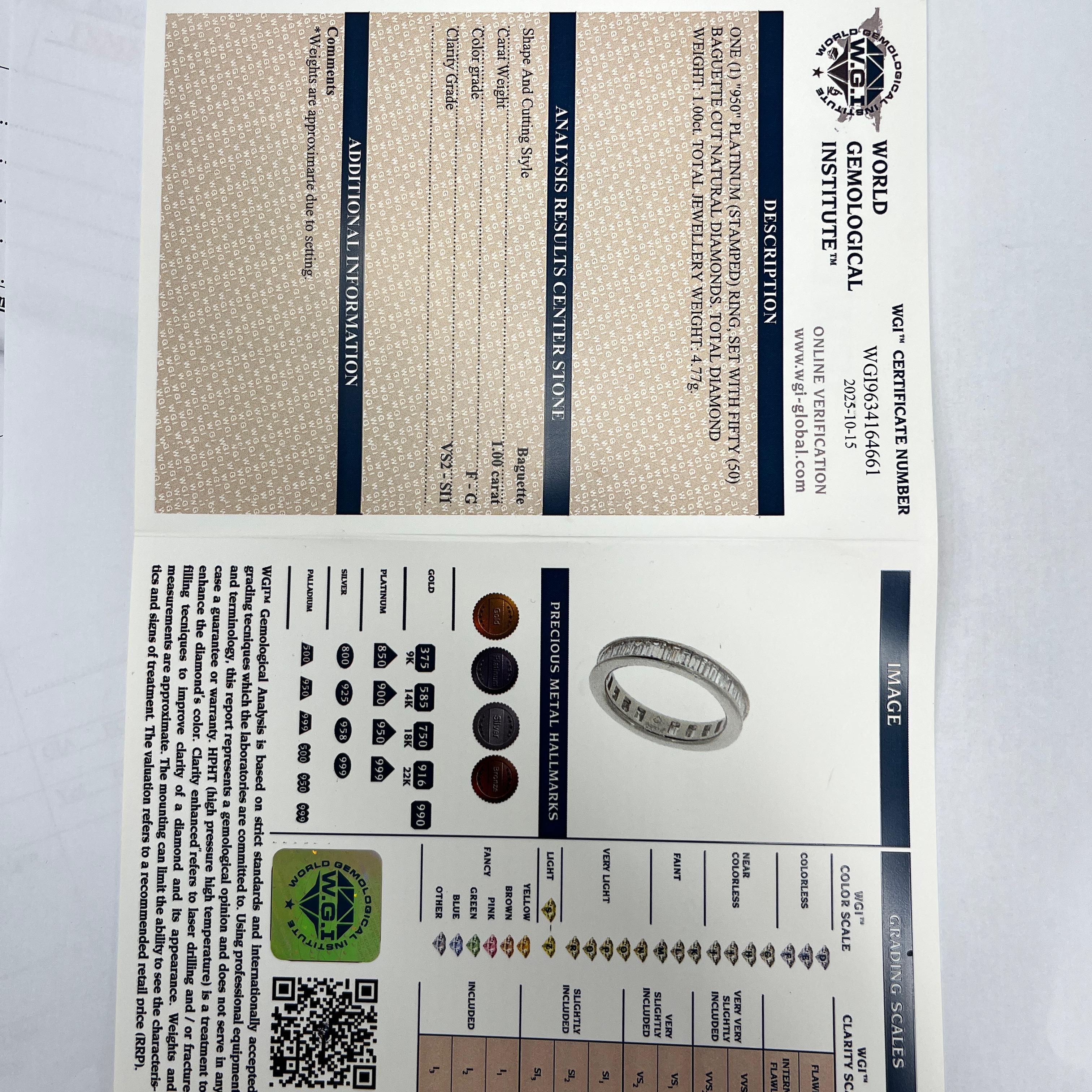 Bague d'éternité sertie d'un diamant de 1,0ct F-G/VS2-SI1, sertie en platine Pour femmes en vente