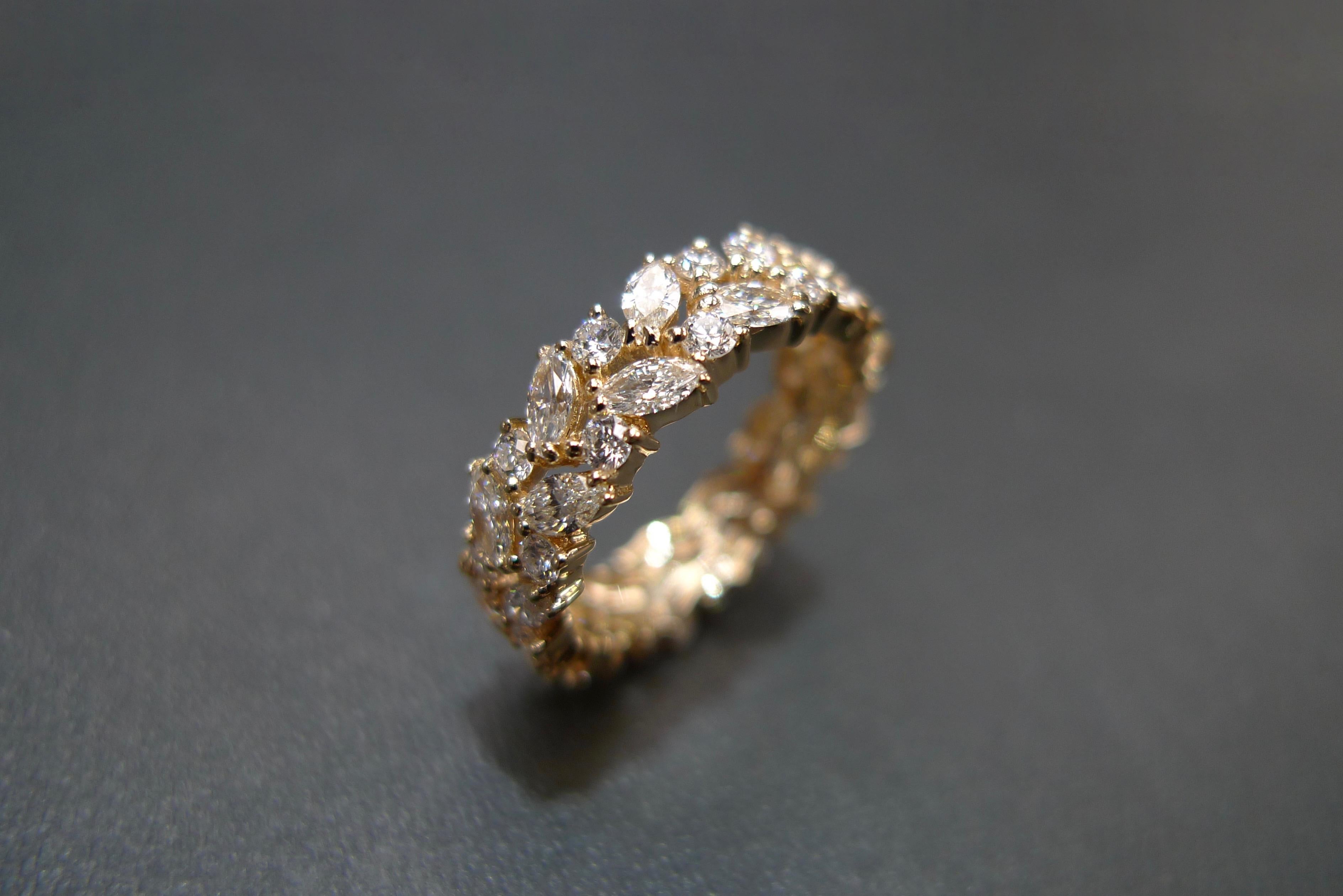 For Sale:  Full Eternity Diamond Wedding Ring with Marquise Cut Diamond and Round Diamond 16