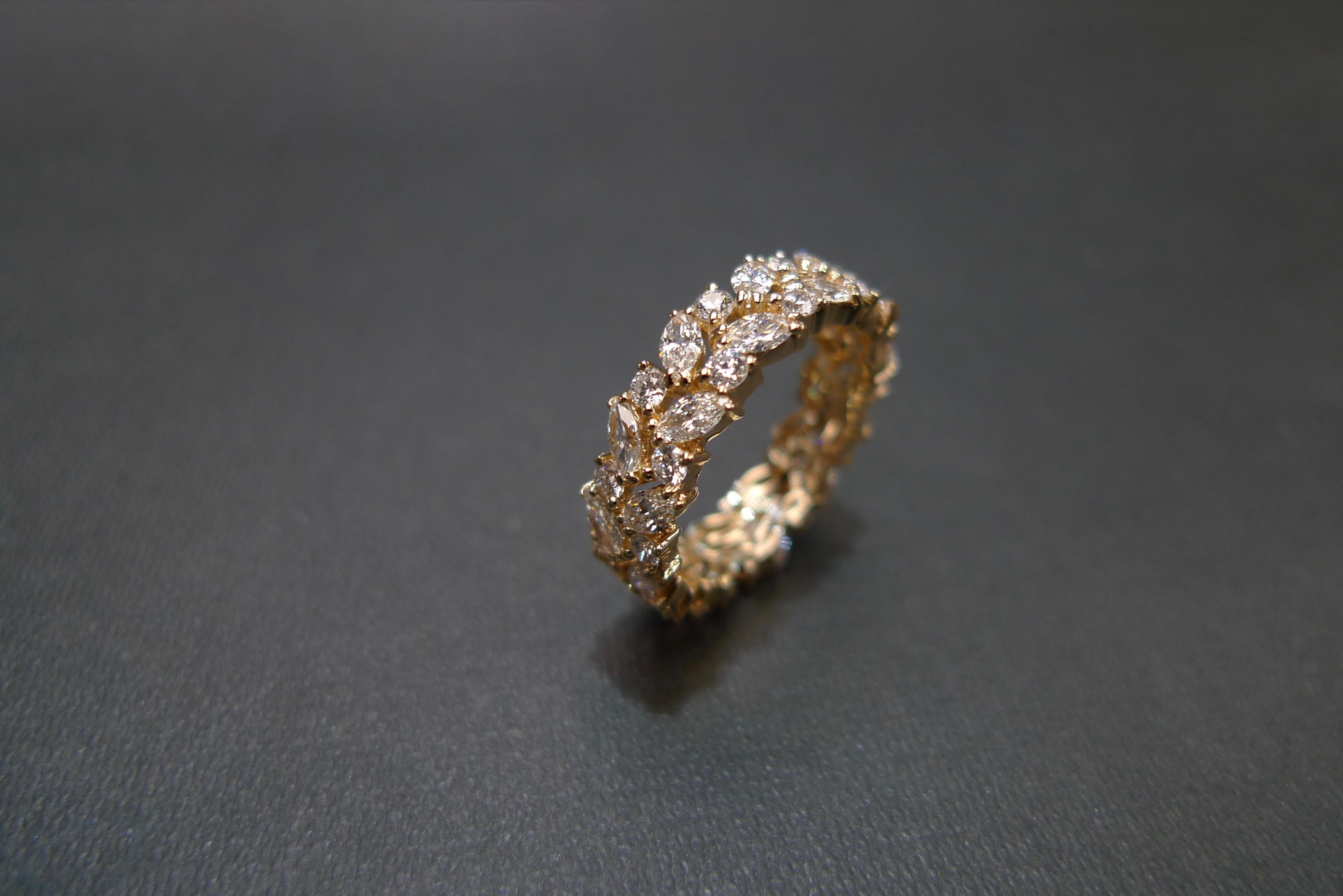 For Sale:  Full Eternity Diamond Wedding Ring with Marquise Cut Diamond and Round Diamond 7