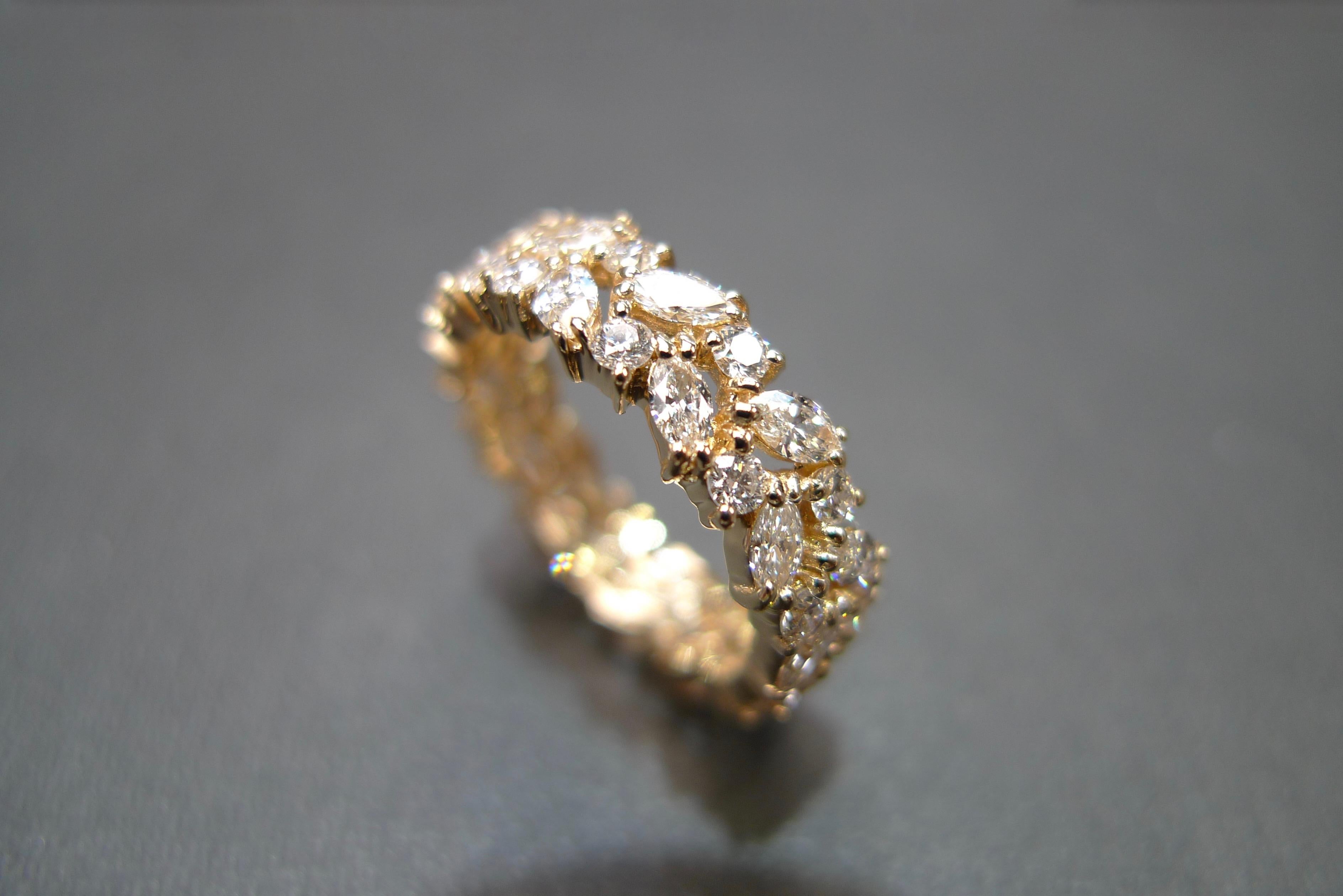 For Sale:  Full Eternity Diamond Wedding Ring with Marquise Cut Diamond and Round Diamond 9