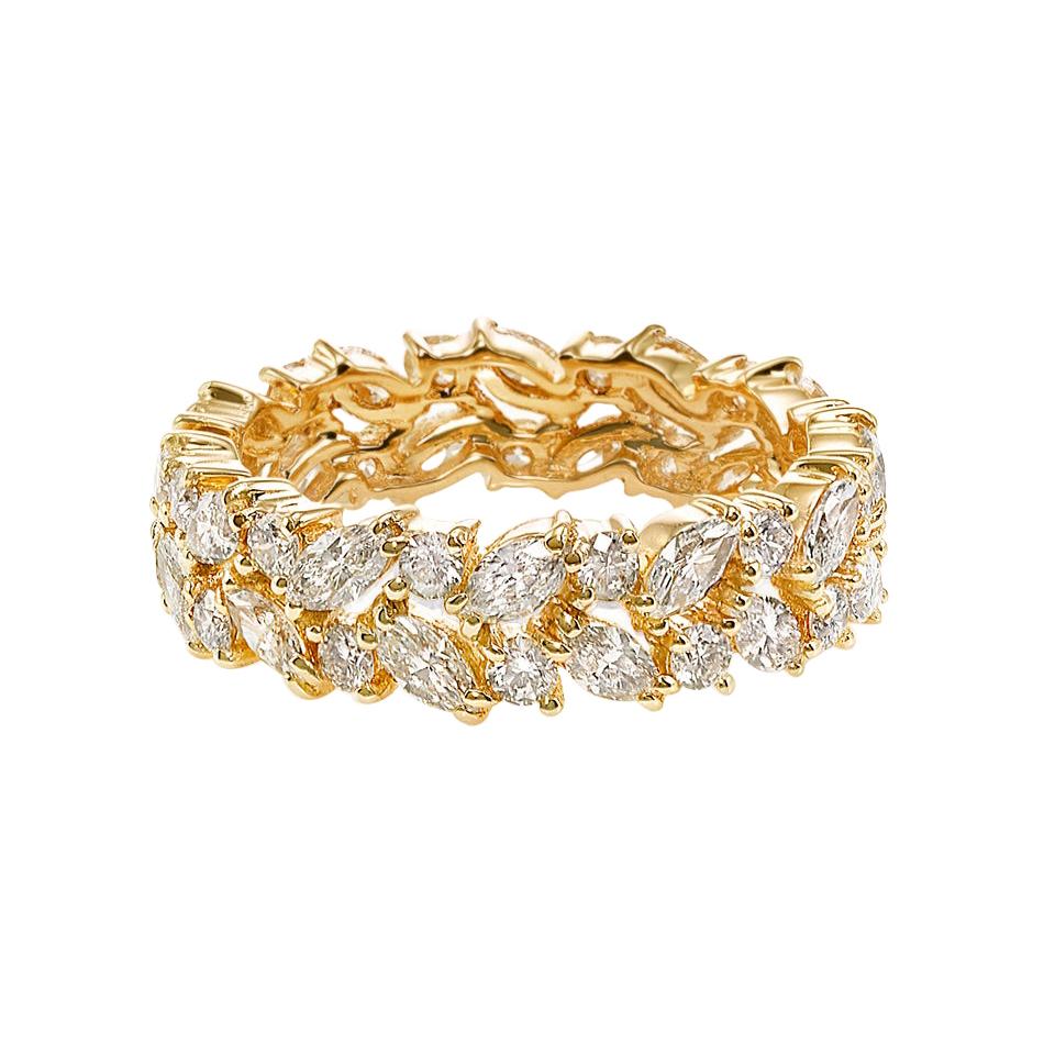 Full Eternity Diamond Wedding Ring with Marquise Cut Diamond and Round Diamond 