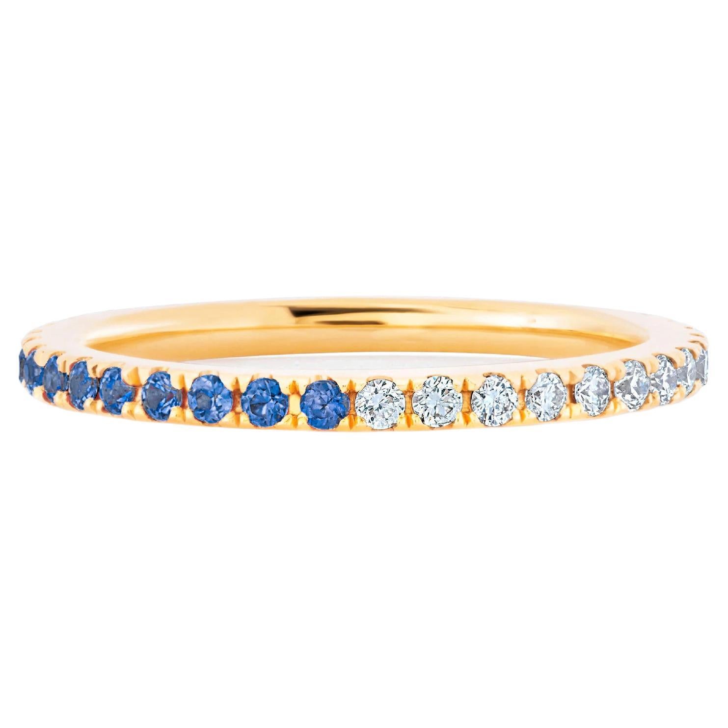 Full eternity moissanite, lab sapphire 14k gold  band.