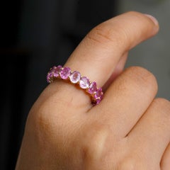 Full Eternity Ring Solid 14k Yellow Gold Genuine Pink Sapphire Gemstone Ring