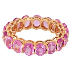Full Eternity Ring Solid 14k Yellow Gold Genuine Pink Sapphire Gemstone Ring