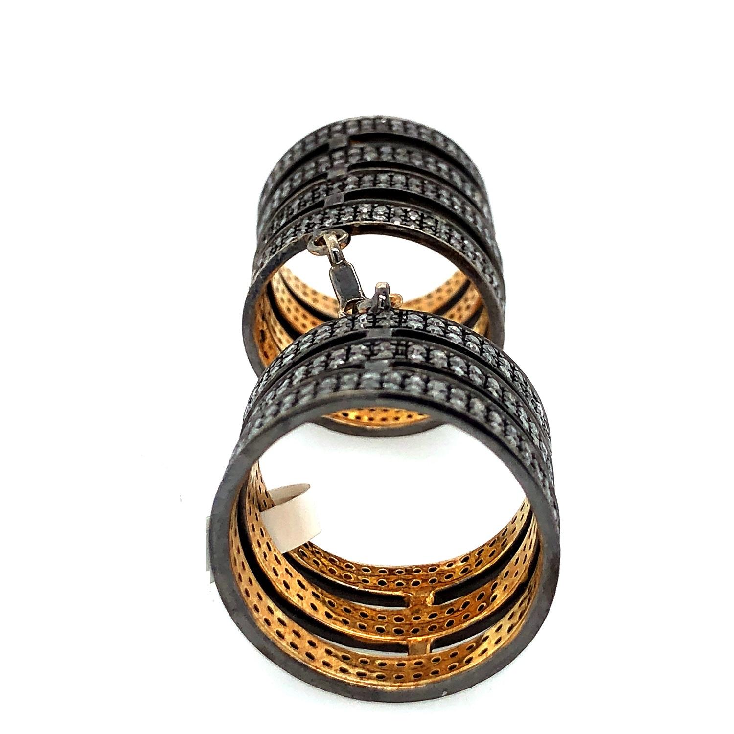 Artisan Full Finger Connected Multiple Band Ring With Pave Diamonds For Sale