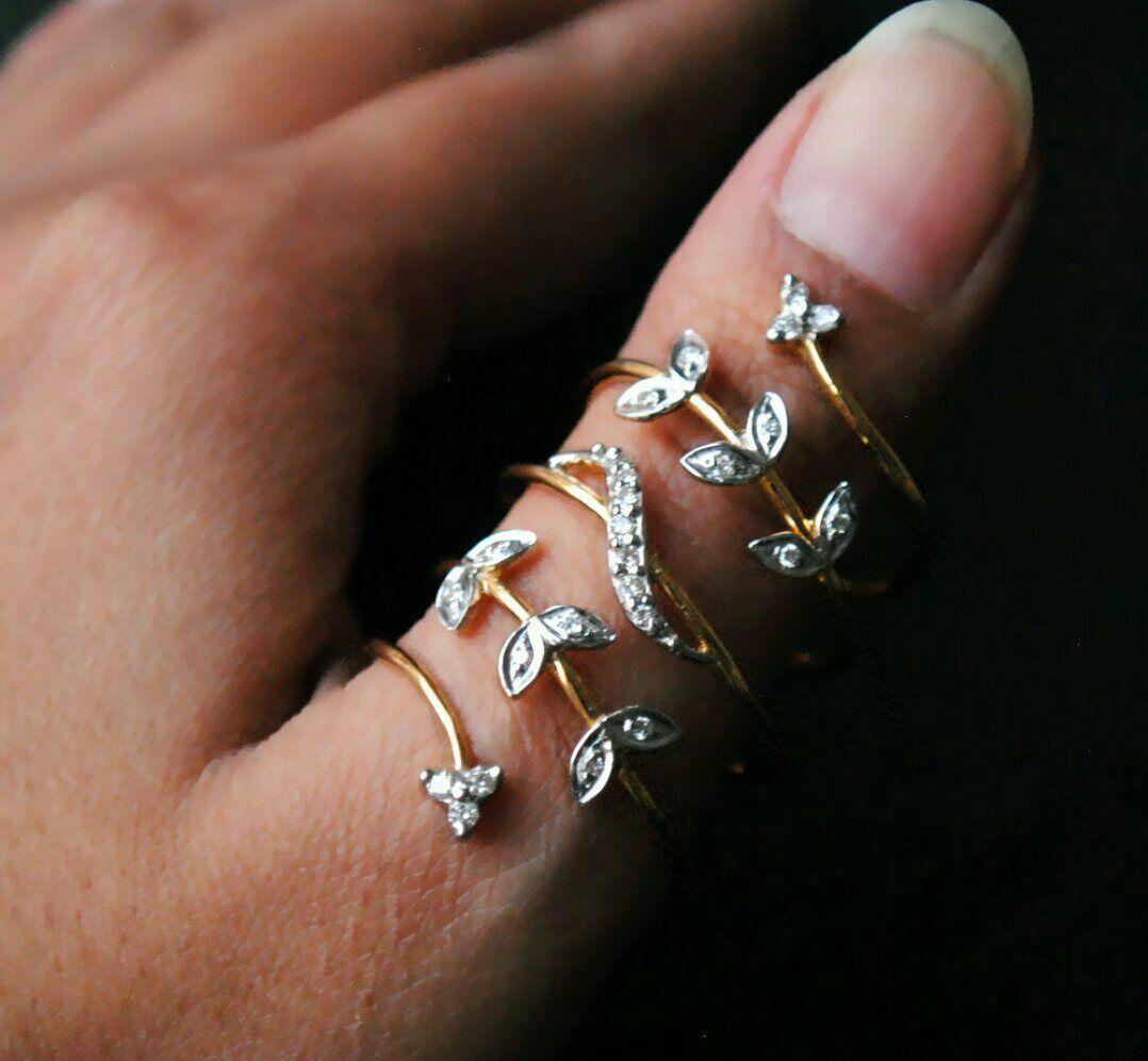 Round Cut Full Finger Diamond Ring 14k Solid Gold Statement Adjustable For Sale