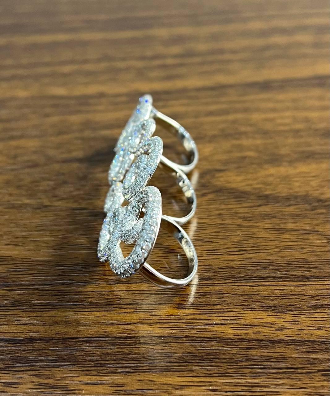 Brilliant Cut Full Finger Hand White Brilliant Diamond Knuckle 18K White Gold Statement Ring For Sale