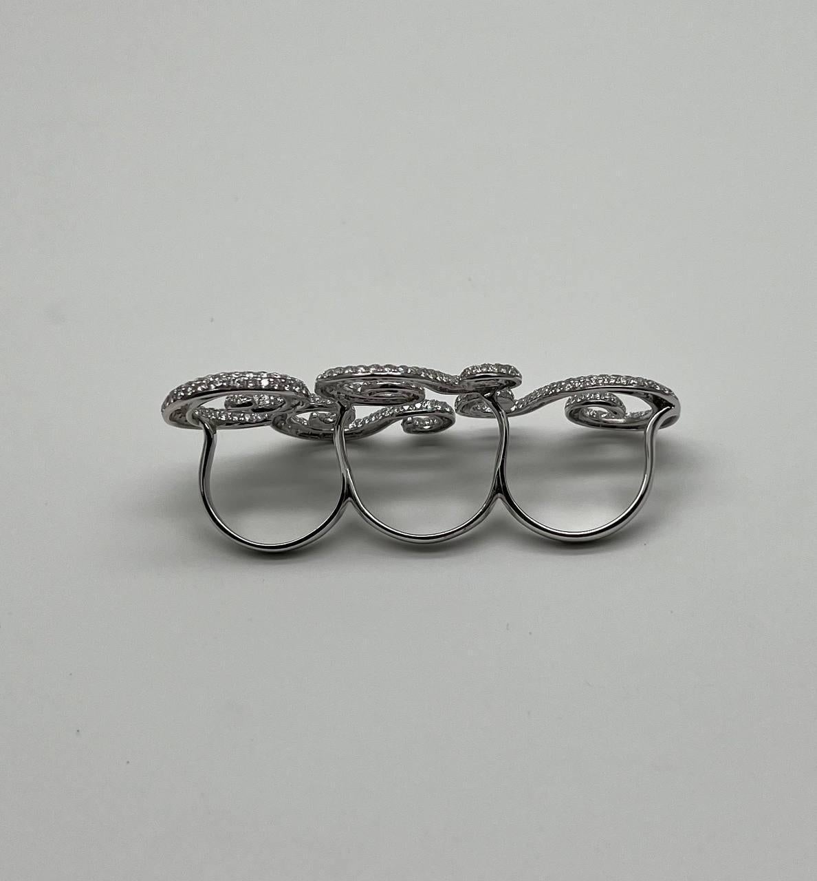Full Finger Hand White Brilliant Diamond Knuckle 18K White Gold Statement Ring For Sale 2