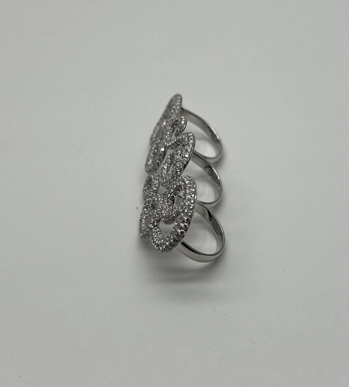 Full Finger Hand White Brilliant Diamond Knuckle 18K White Gold Statement Ring For Sale 3