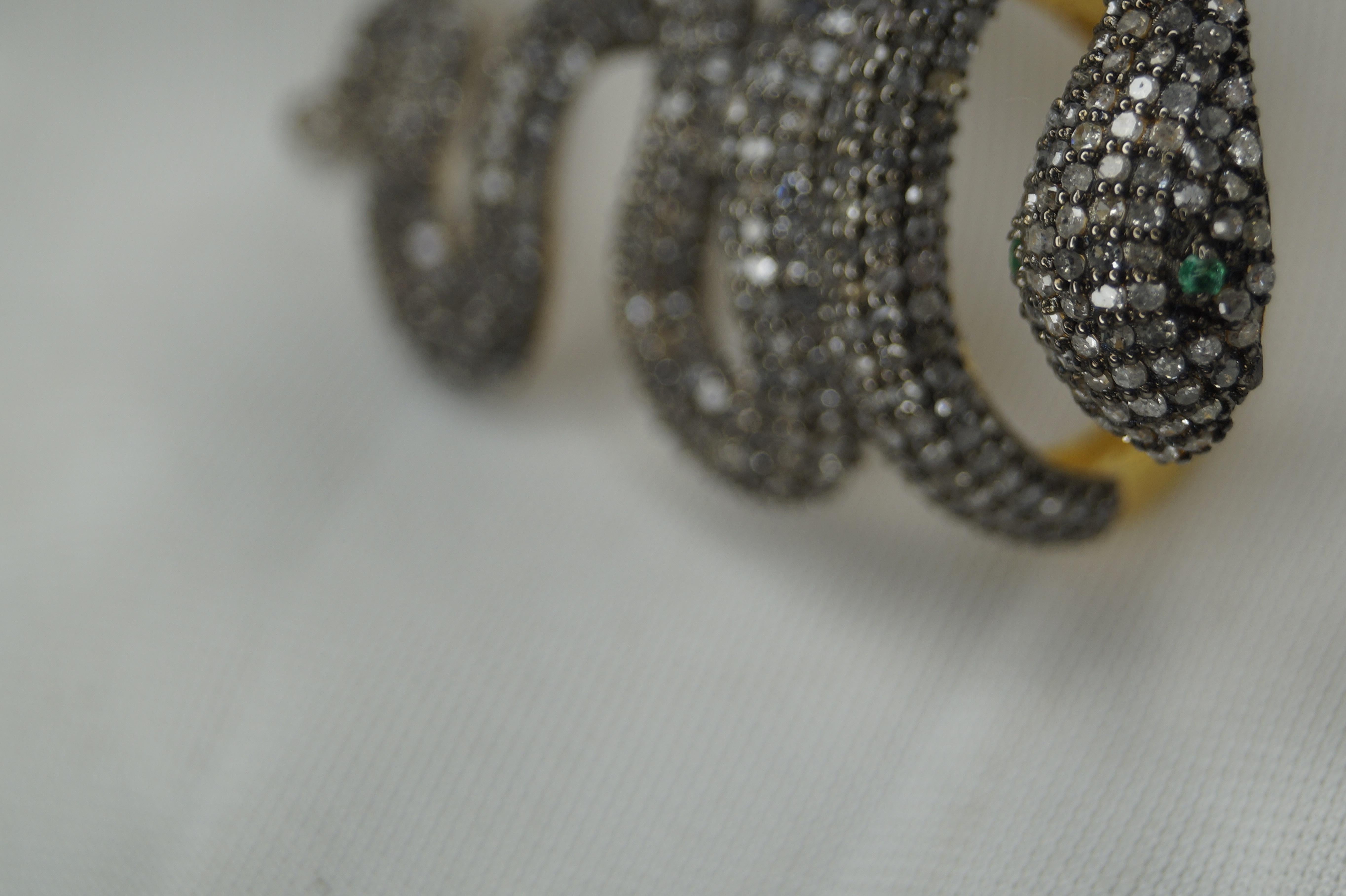 Bague serpent en argent sterling oxydé avec diamants pavés naturels Neuf - En vente à Delhi, DL