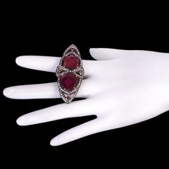 Two Finger Ring with Center Water Tourmaline Stones Surrounded by Pave Diamonds
