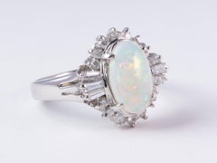 Full Fire Australian Opal with Diamond Halo Platinum Engagement Ring 7g V1159