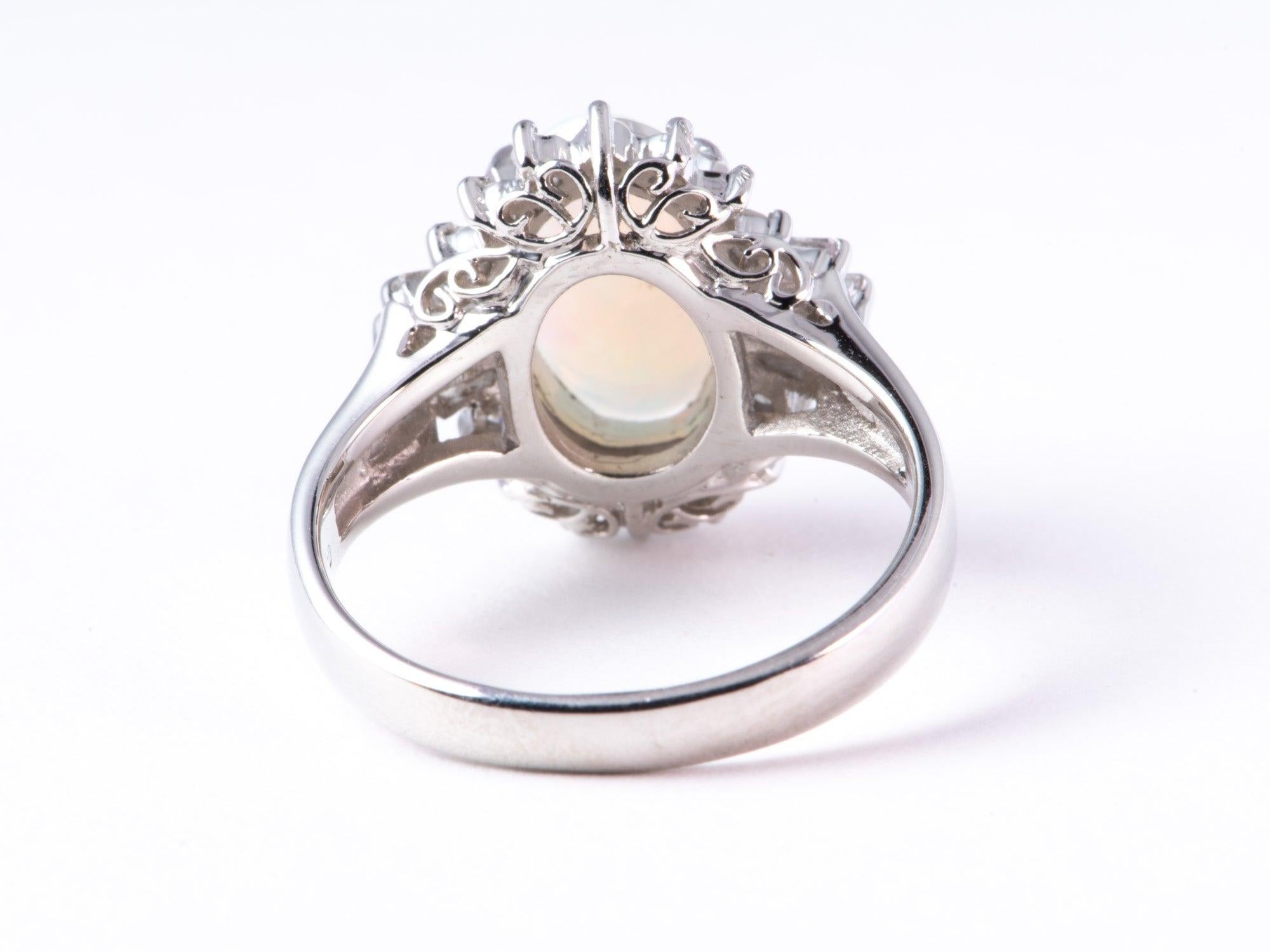 Uncut Full Fire Australian Opal with Diamond Halo Platinum Engagement Ring 7g V1159 For Sale