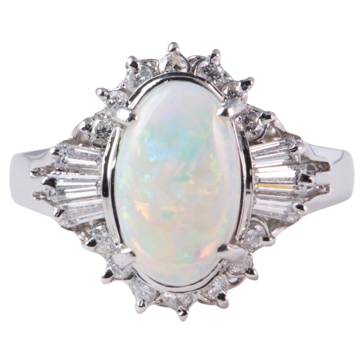 Full Fire Australian Opal with Diamond Halo Platinum Engagement Ring 7g V1159 For Sale