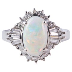Full Fire Australian Opal with Diamond Halo Platinum Engagement Ring 7g V1159