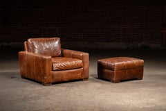 Sedia da club e ottomana in pelle pieno fiore in marrone di RH