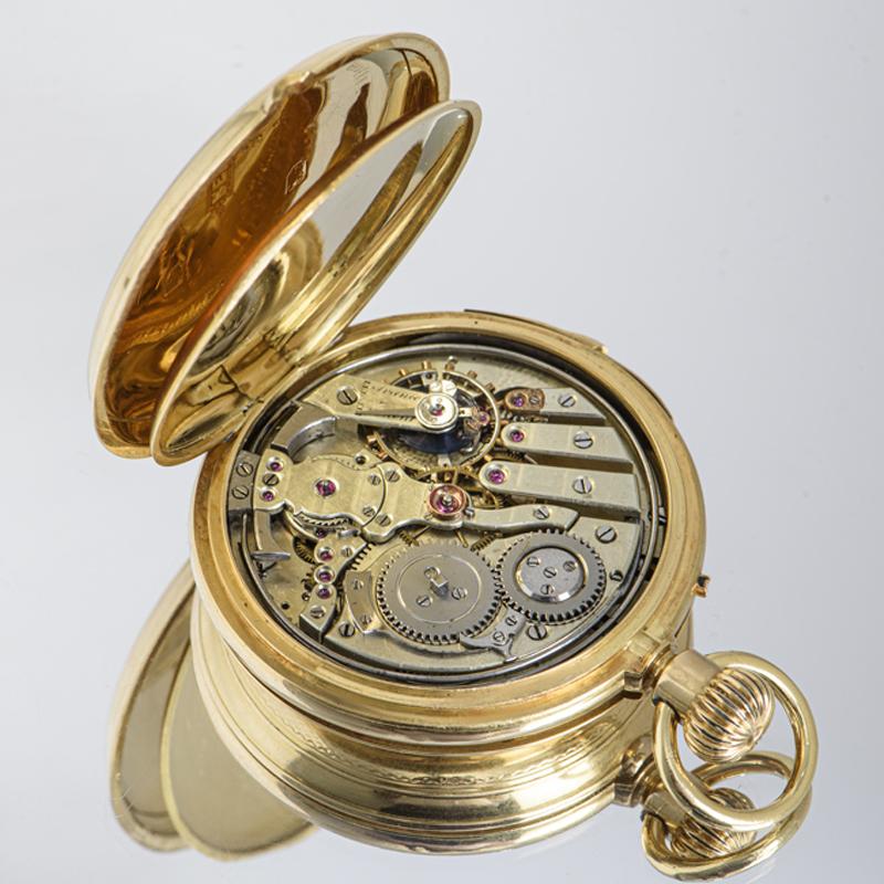 Full Hunter 18CT Yellow Gold Swiss Quarter Repeater Pocket Watch Circa 1890 For Sale 3