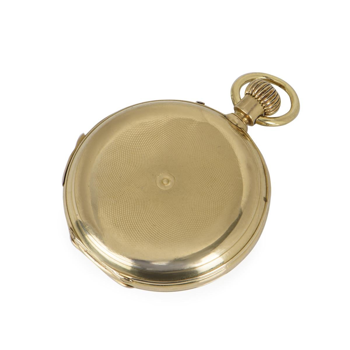 Full Hunter 18CT Yellow Gold Swiss Quarter Repeater Pocket Watch Circa 1890 In Excellent Condition For Sale In London, GB