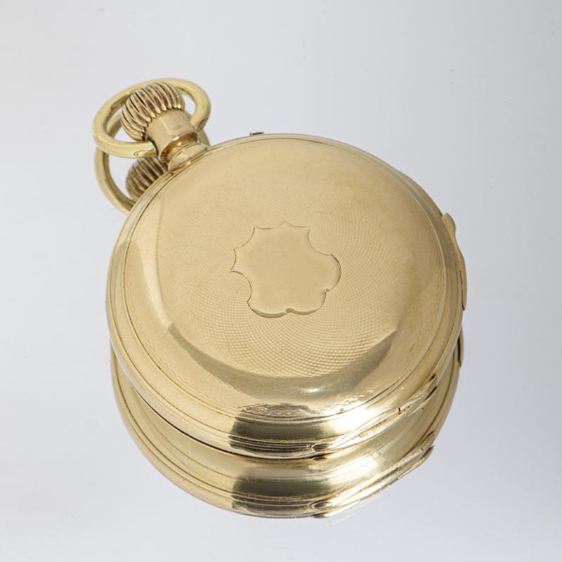 Full Hunter 18CT Yellow Gold Swiss Quarter Repeater Pocket Watch Circa 1890 For Sale 1