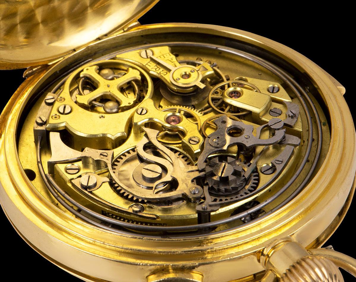 Men's Full Hunter Minute Repeating Calendar Pocket Watch Vintage Gents 18k Yellow Gold