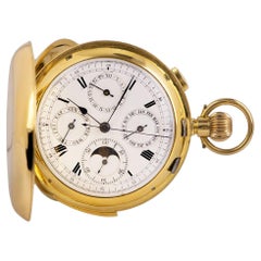 Full Hunter Minute Repeating Calendar Pocket Watch Antique Gents 18k Yellow Gold