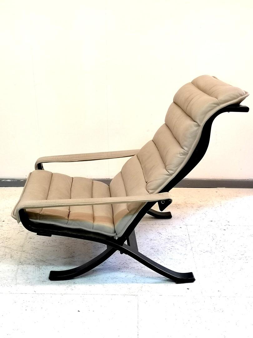 Mid-Century Modern Full leather vintage Folding Lounge Chair with Ottoman by Ingmar Relling, 1970s