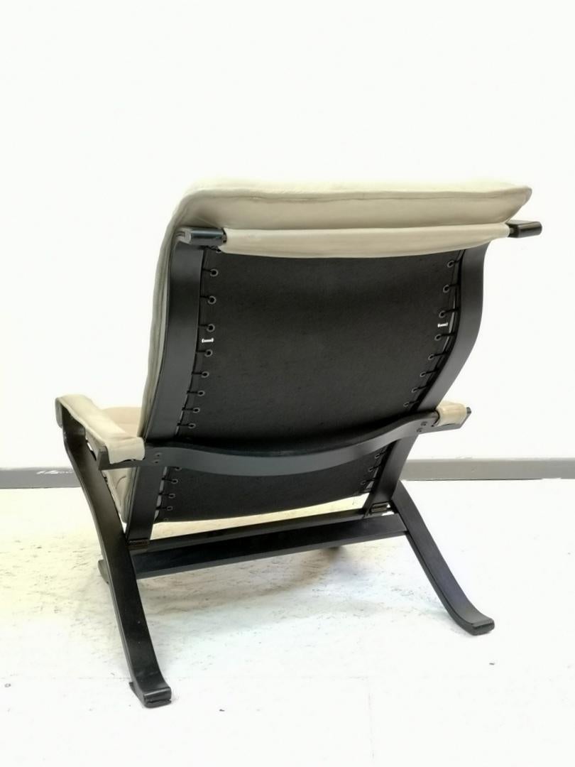Norwegian Full leather vintage Folding Lounge Chair with Ottoman by Ingmar Relling, 1970s