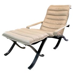 Full leather vintage Folding Lounge Chair with Ottoman by Ingmar Relling, 1970s