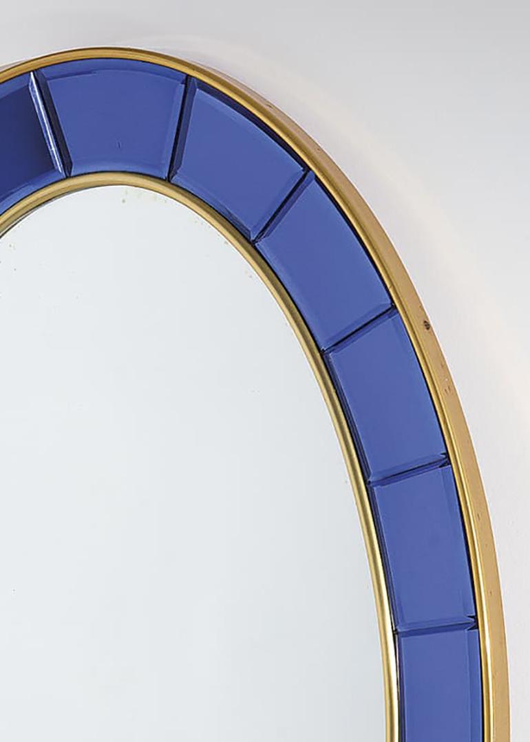 Modern Full-Length 1960s Cristal Arte Blue Model 2727 Oval Wall Mirror, Italian For Sale