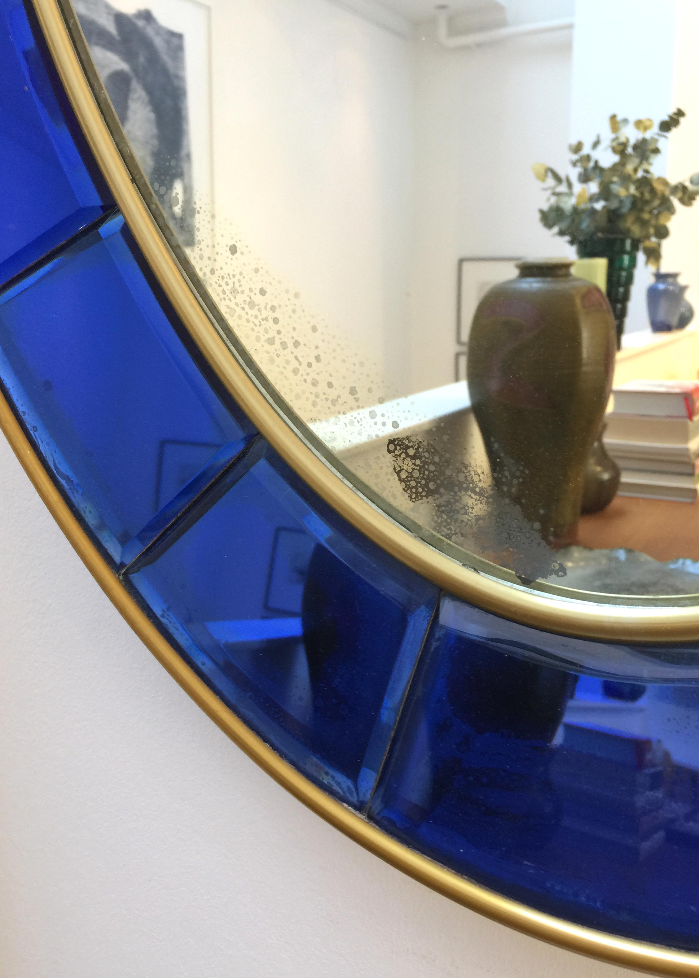 Brass Full-Length 1960s Cristal Arte Blue Model 2727 Oval Wall Mirror, Italian For Sale