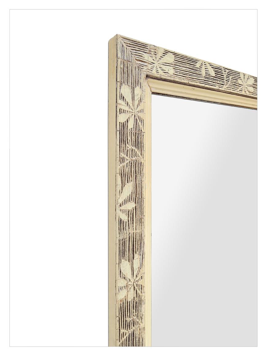 Mid-20th Century Full-Length Antique French Mirror, Stylized Ornaments, circa 1950 For Sale