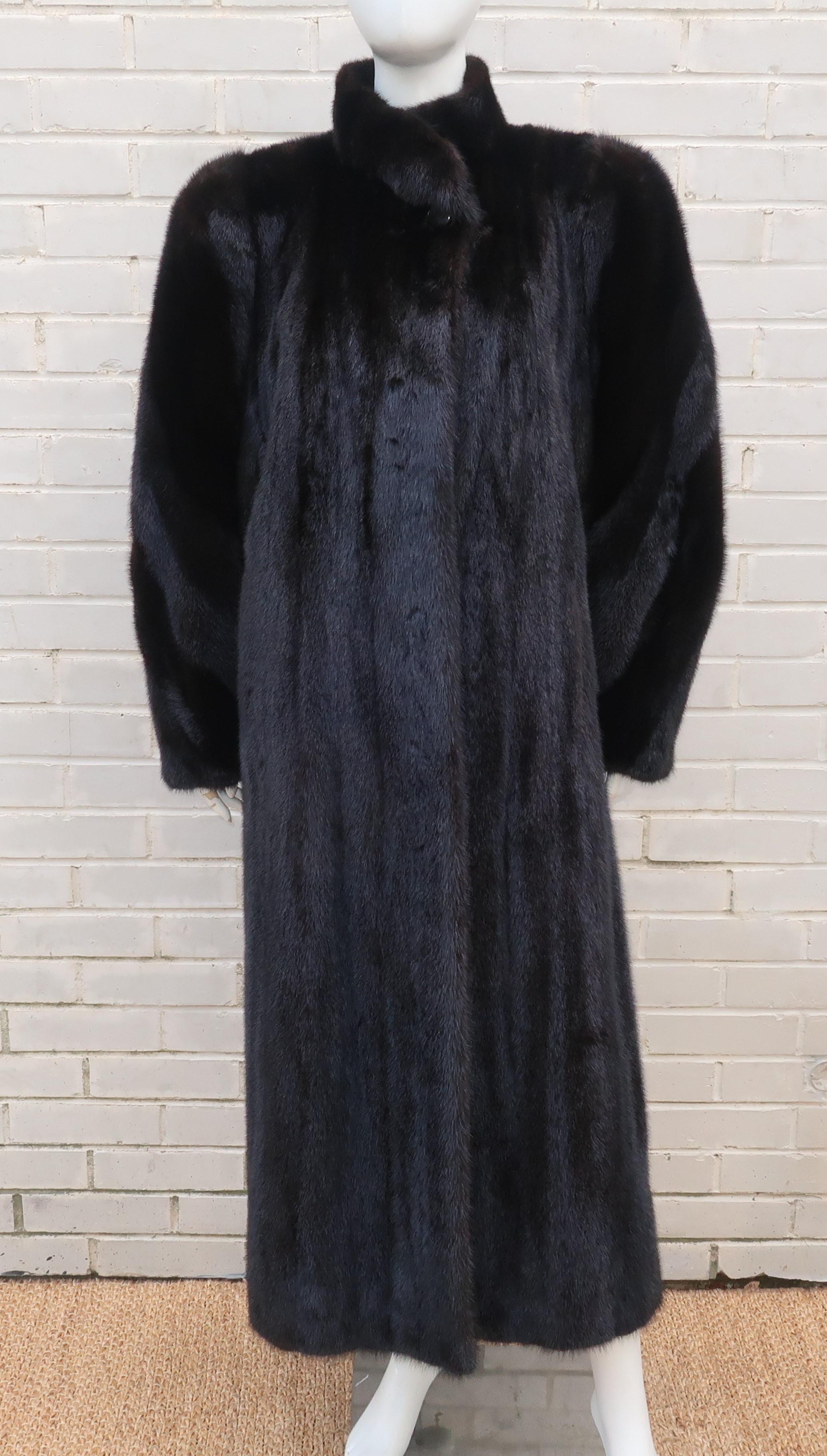 This will be the last mink coat you will ever need ... or want!  The elegant details of the coat design are really just an accessory to the high quality black ranch mink originating from Denmark, a country known for its superior fur.  It is