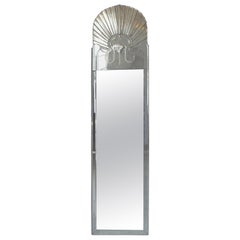 Vintage Full Length Dressing Mirror with Etched Rams Head Motif