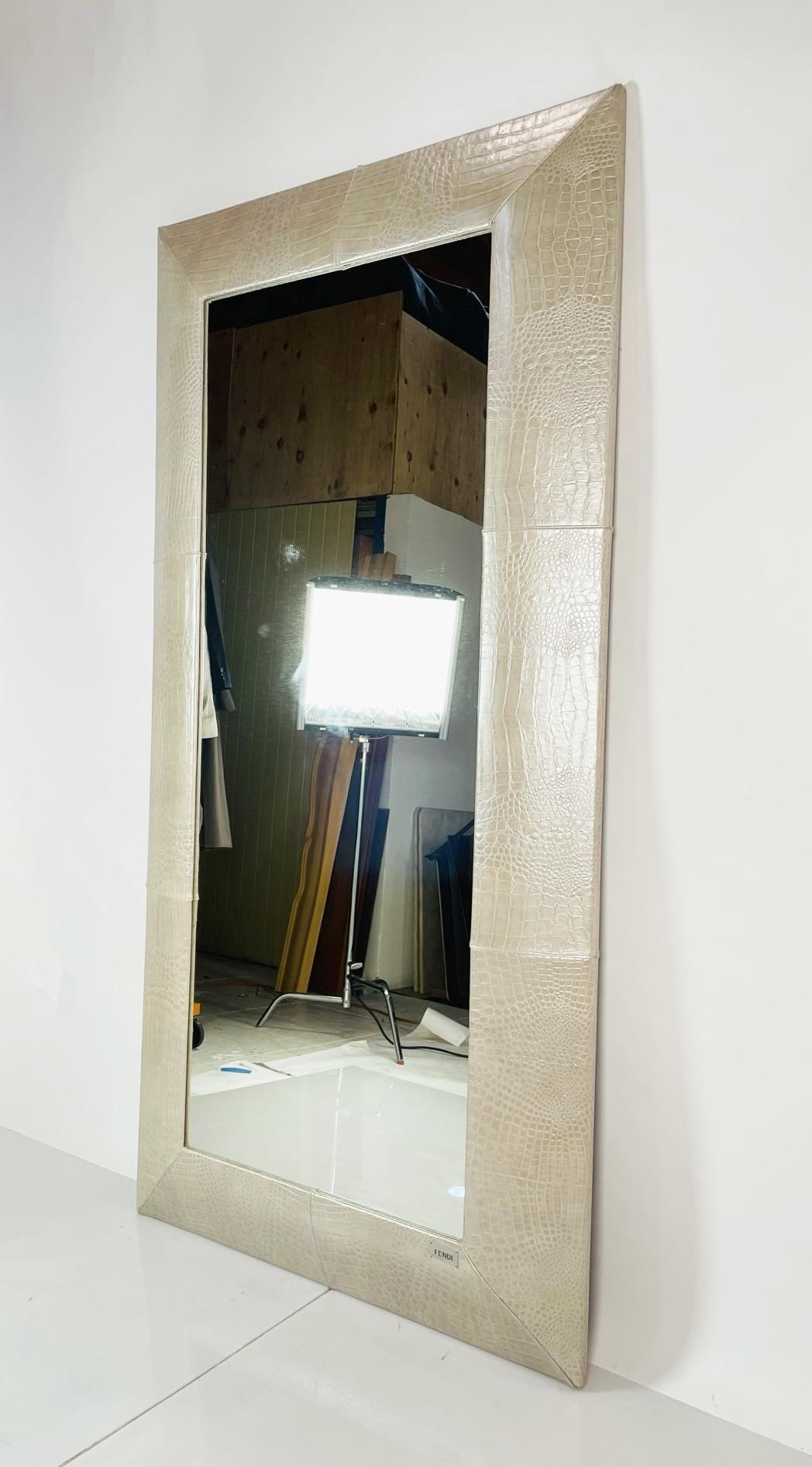Modern Full Length Mirror Embossed in Leather by Fendi